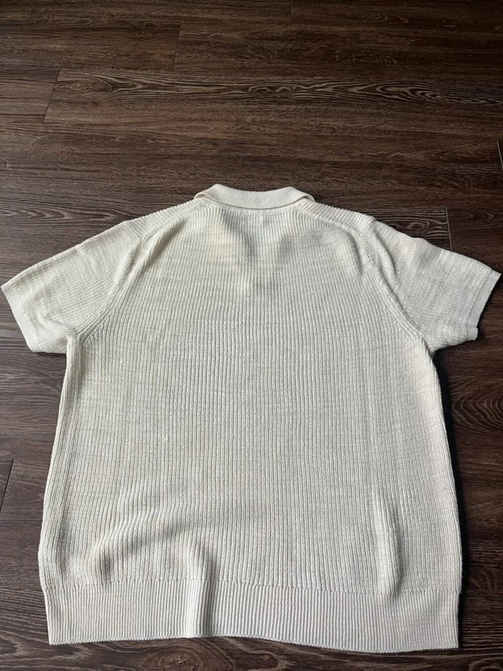Short-sleeve linen-cotton blend johnny-collar sweater-polo